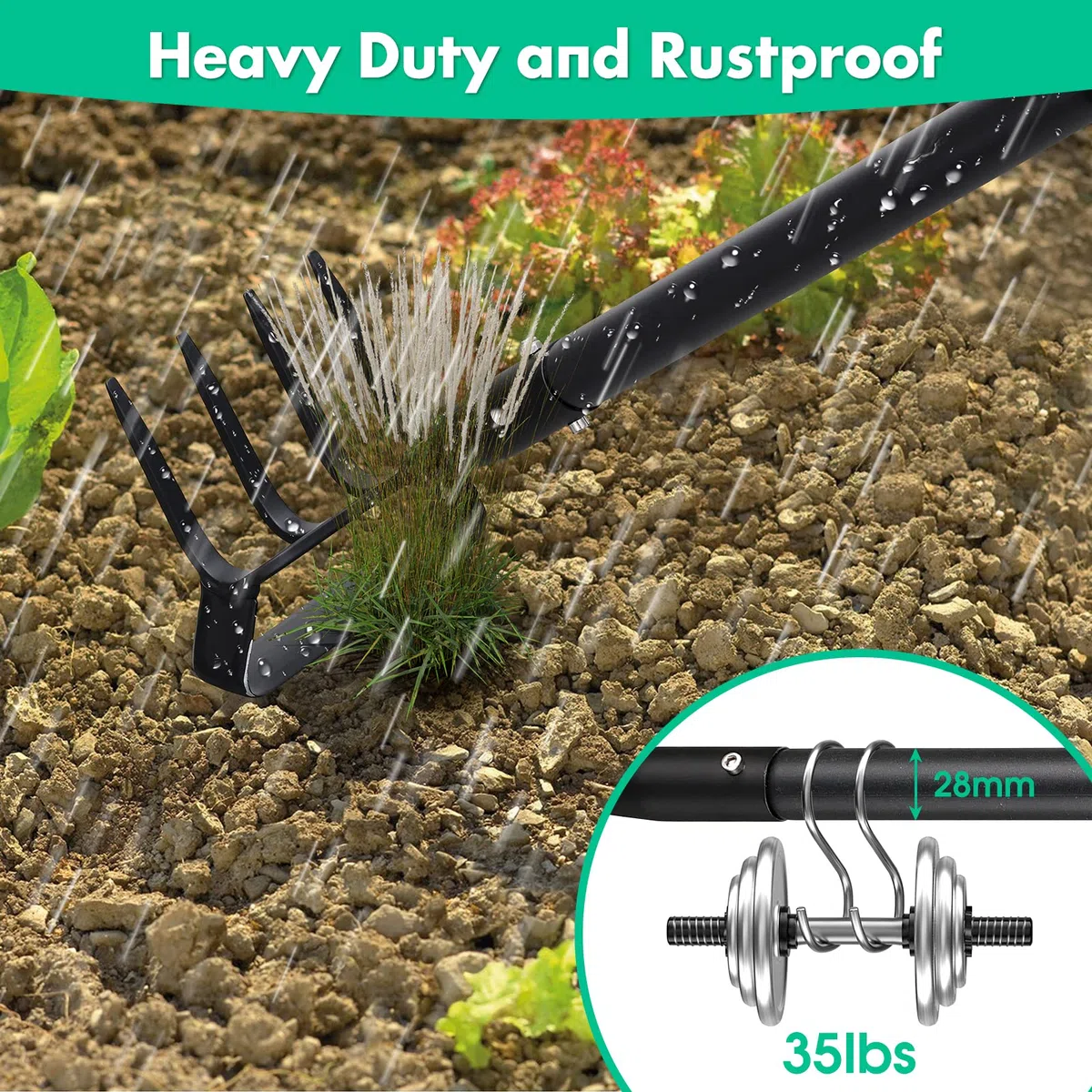 Zappa da giardino per diserbo, strumento per zappa, con supporto per giardino con anello regolabile, manico lungo 183 cm, regolabile, per diserbo