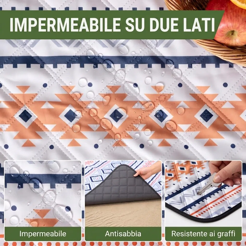 WolfWise Telo Picnic Impermeabile, Stuoia Campeggio 200x200 cm Pieghevole con Cinghie Regolabili e Tracolla, Picnic Blanket per Giardino, Prato, Spiaggia, Viaggi e Escursioni, Blu