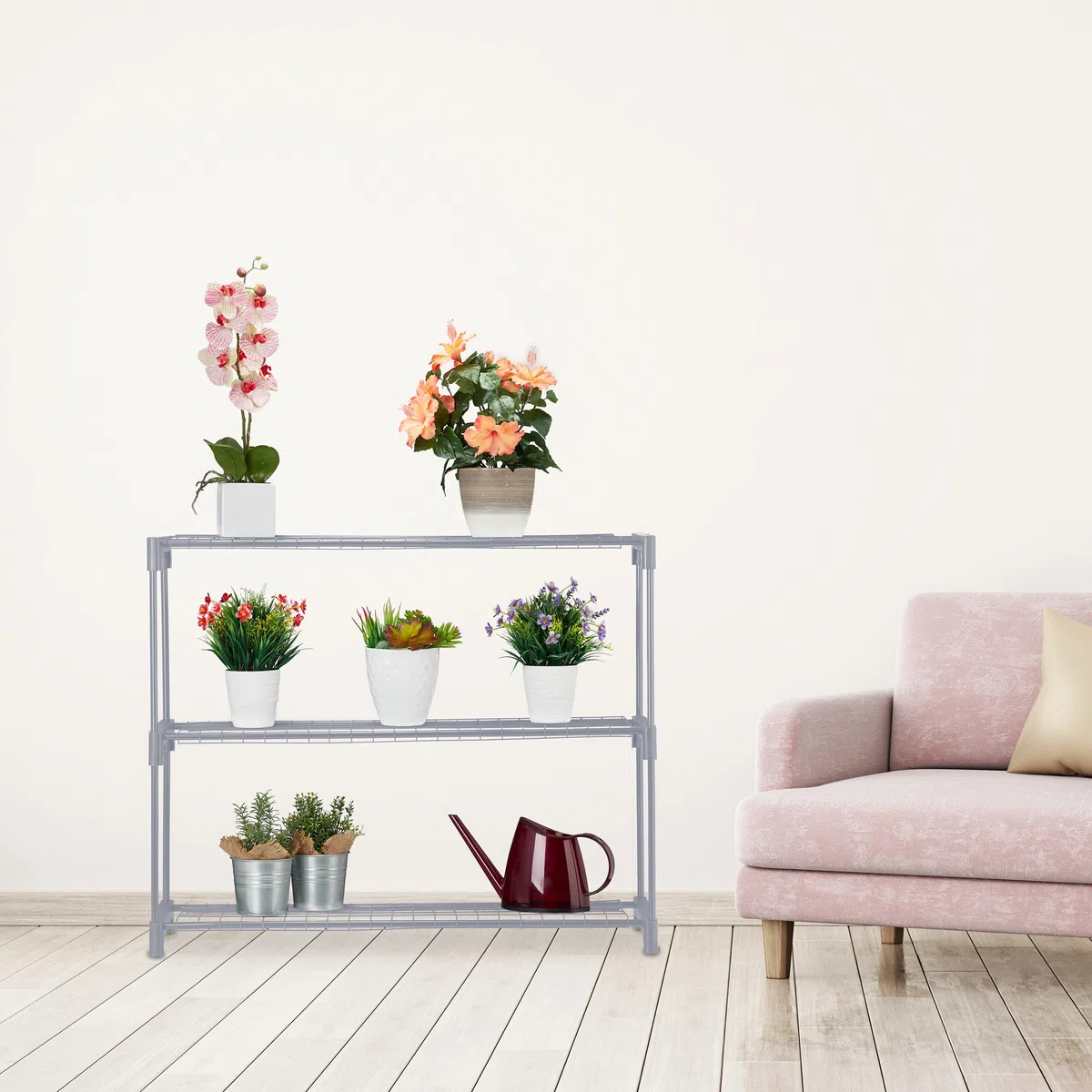 Relaxdays Scaffale Porta Piante a 3 Ripiani, Portapiante in Vaso, Fiori e Erbe, Mobile in Acciaio, 72x91x28 cm, Grigio