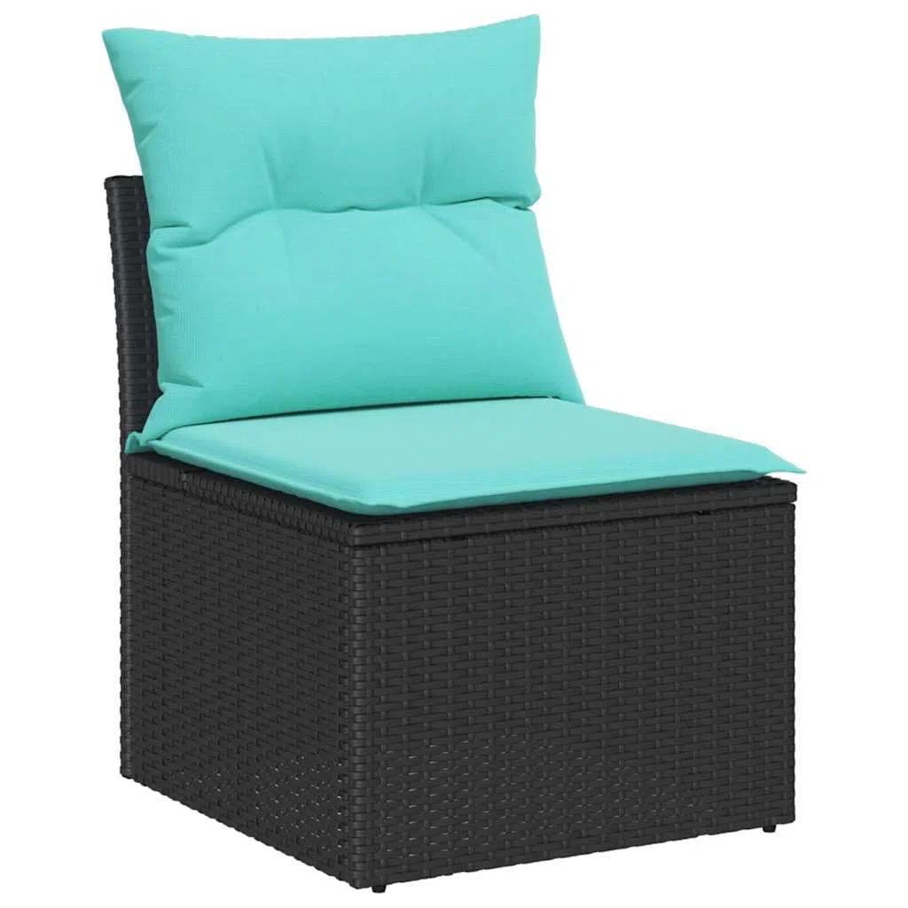 Set di divani da giardino con cuscini, 6 pezzi, colore nero e blu, per terrazza, balcone, giardino, veranda, con imbottiture e schienali, per rilassarsi all'aperto