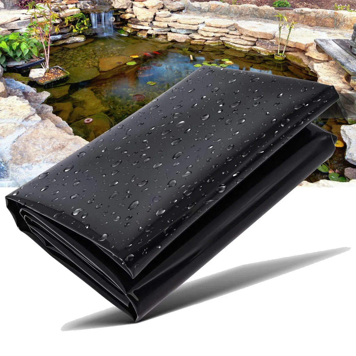 Telo in Gomma EPDM per laghetto, 15 x 15 m, Ideale per laghetti Esterni, cascate, acquaponica e bacini di ritenzione. Resistente e Sicuro per i Pesci.