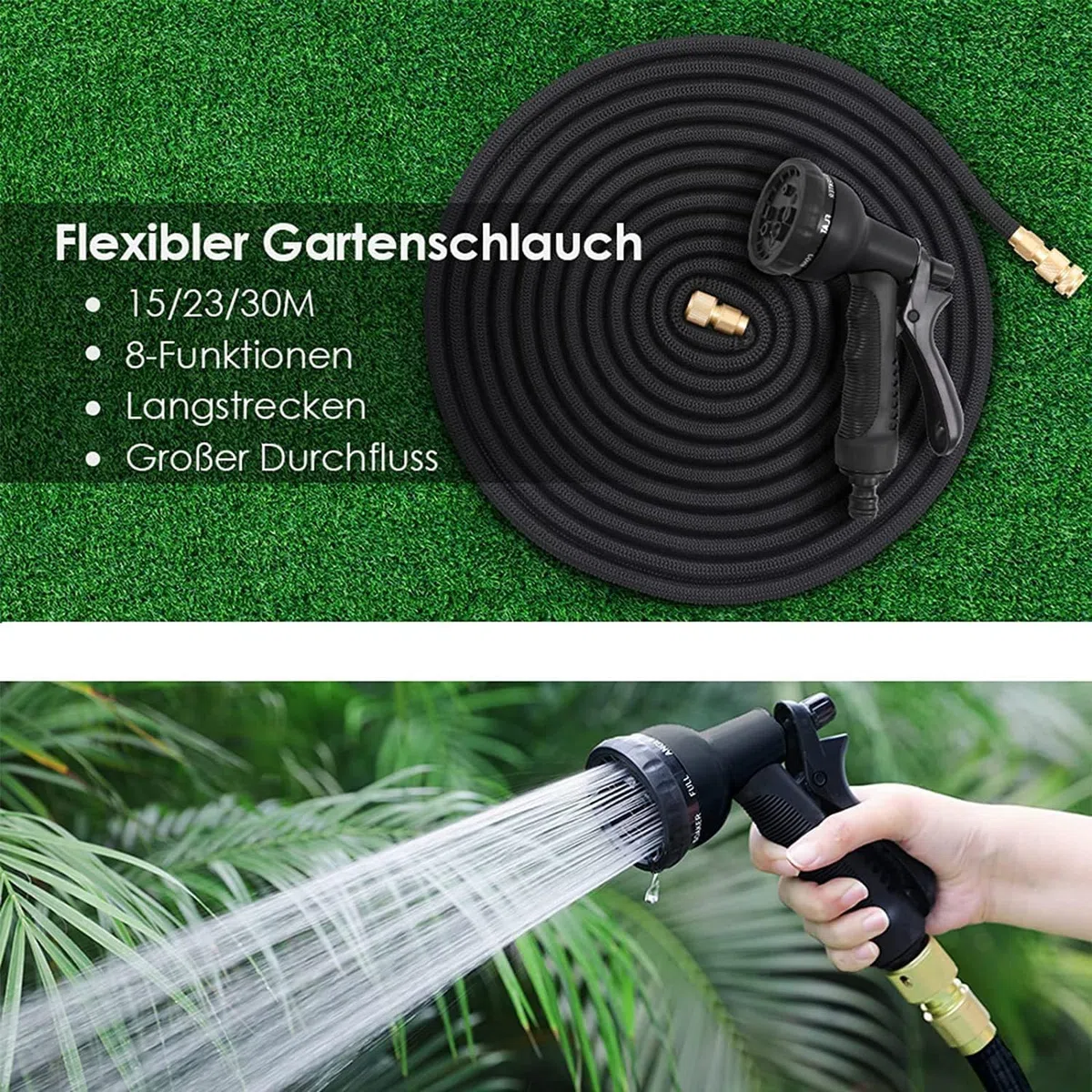 Tubo da giardino espandibile da 30 m, flessibile, retrattile, ugello a spruzzo a 7 funzioni, per giardinaggio, lavaggio auto, bagno di animali