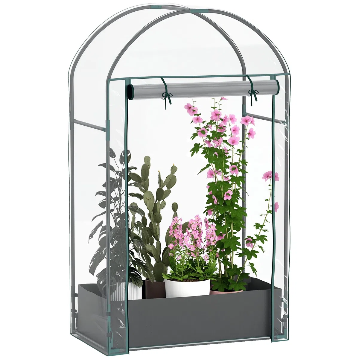 Outsunny Serra da Balcone per Orto con Porta a Cerniera Avvolgibile e Sacco per Piante, Serra da Giardino in Acciaio e Plastica, per Piante, Fiori e Verdure, 89x50x152 cm, Trasparente