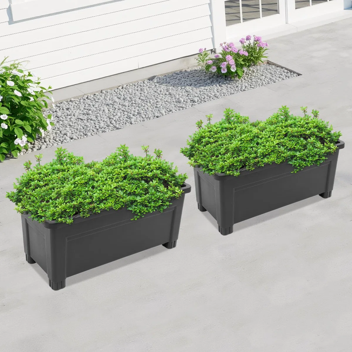 Set di 2 aiuole rialzate per esterni, 75 x 34,5 x 65,5 cm, rettangolari per balcone, terrazza, fioriera con piedini in gomma per verdure, erbe e fiori