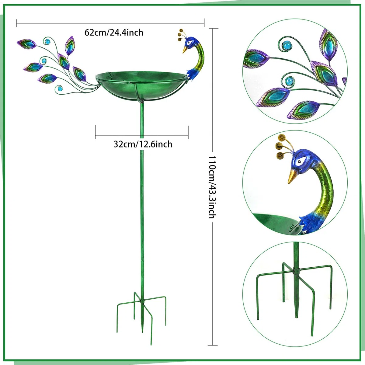 Bagno per Uccelli da Esterno Abbeveratoio in Metallo con Design Animale | Bagno per Uccelli da Patio Resistente alle Intemperie Per Balcone Terrazza Giardino Prato Decorazione Fontana