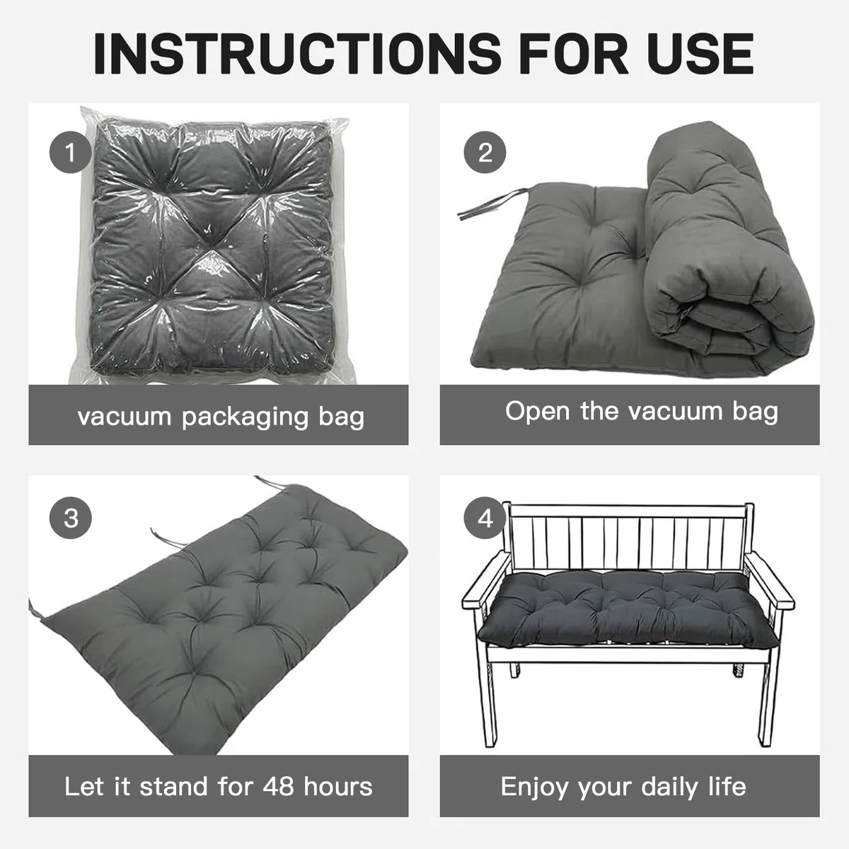 Cuscino per panca da interni ed esterni, 100 x 50 x 10 cm, impermeabile, con laccetti, cuscino per dondolo da giardino, per panca da giardino