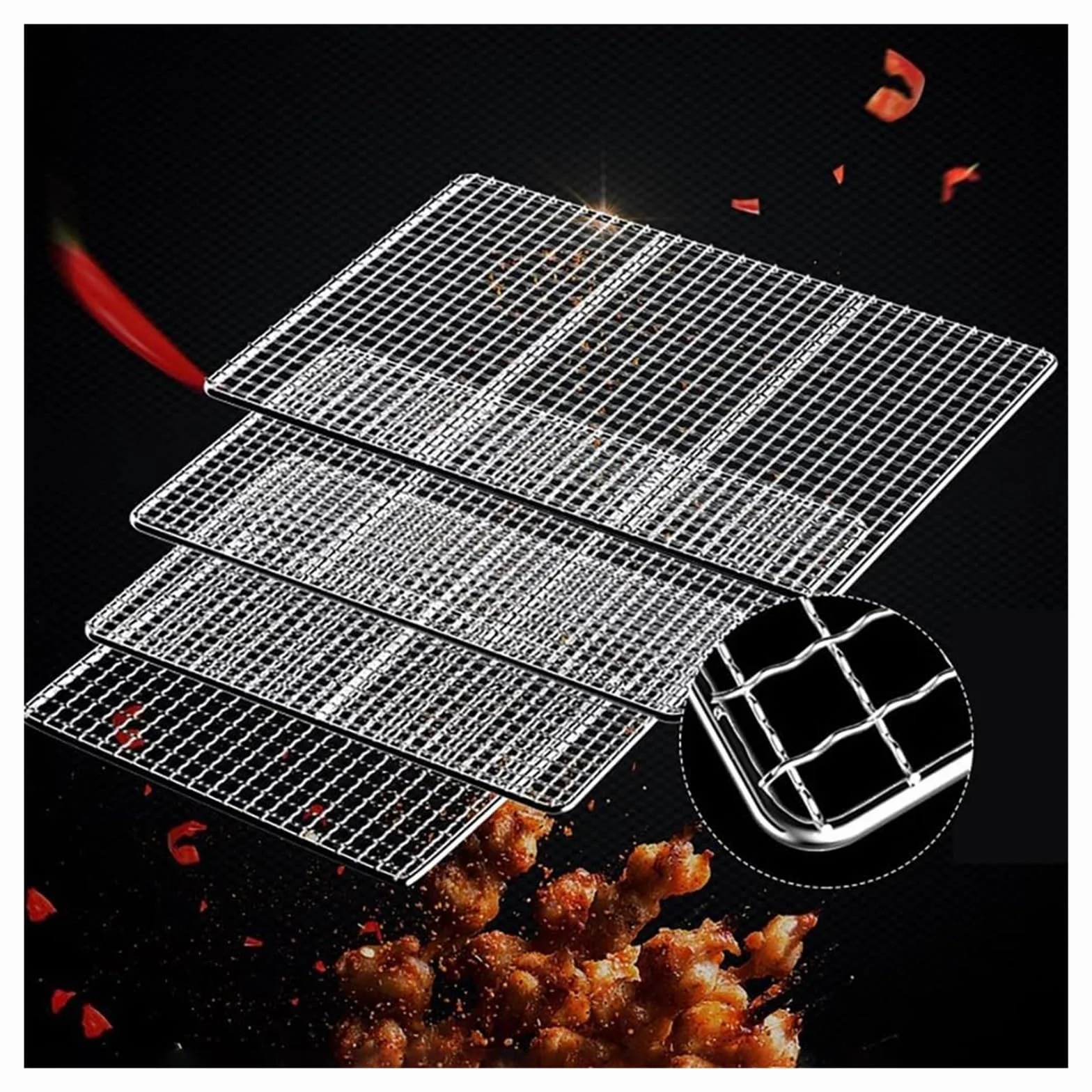 Griglia,Griglia BBQ, Griglia Rotonda for Barbecue Multiuso di Grandi Dimensioni, in Acciaio Inossidabile, pentole da Campeggio, griglia for falò all'aperto for costolette,(Size:60x50cm)