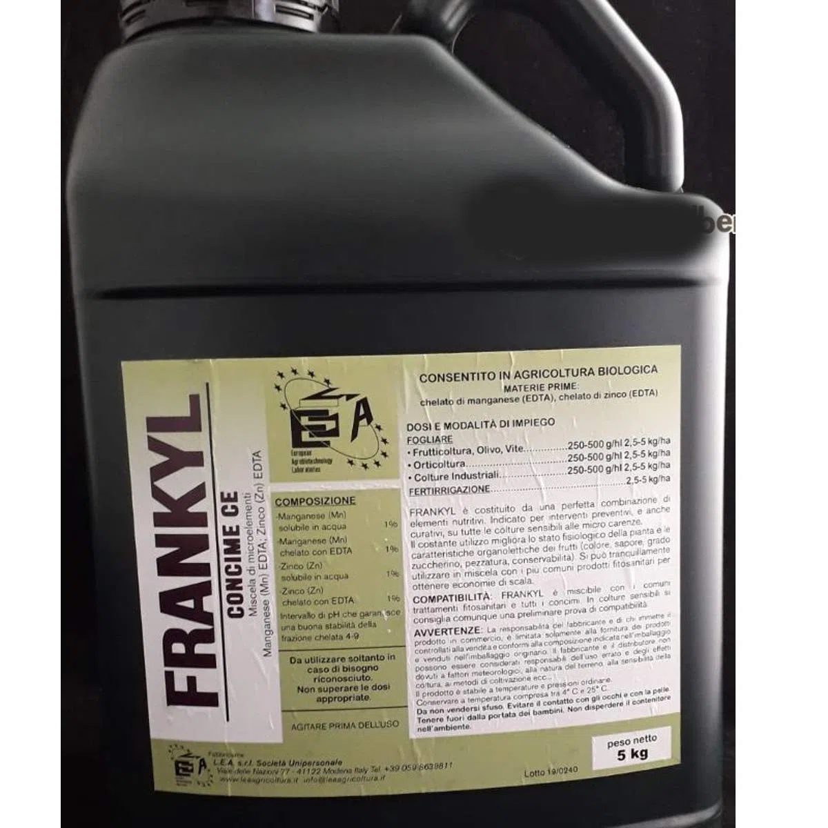 L.E.A. FRANKYL Concime BIO microelementi Zinco e Manganese 5 Litri Ammesso in Agricoltura Biologica