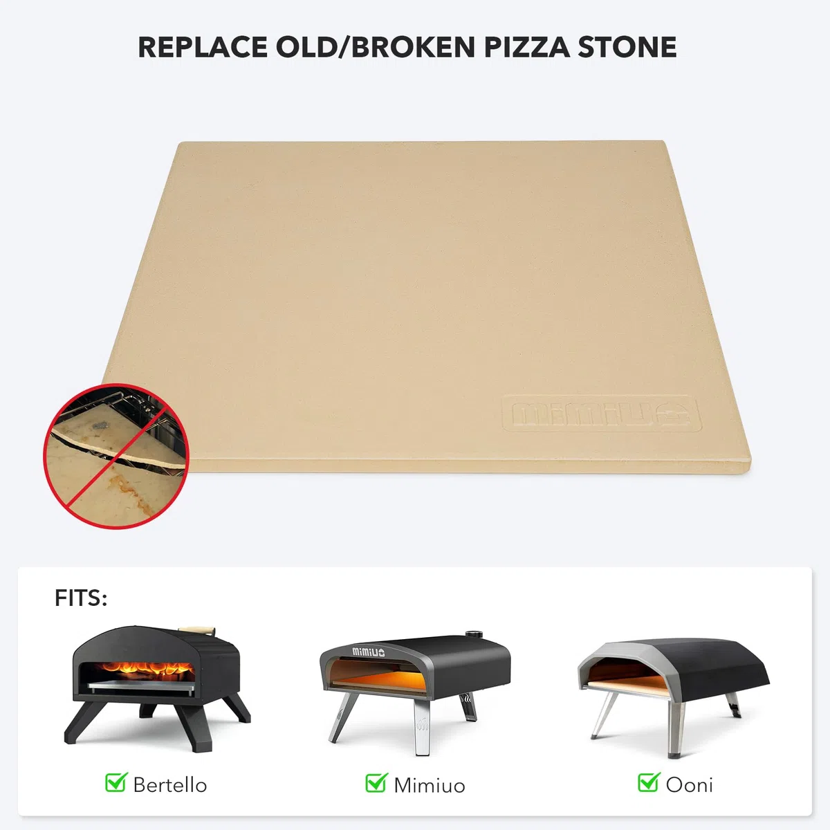 Mimiuo Pietra refrattaria per Cottura Pizza, Cordierite Rettangolare per Pizza o Pane（33 * 33CM）, per Ooni Forno