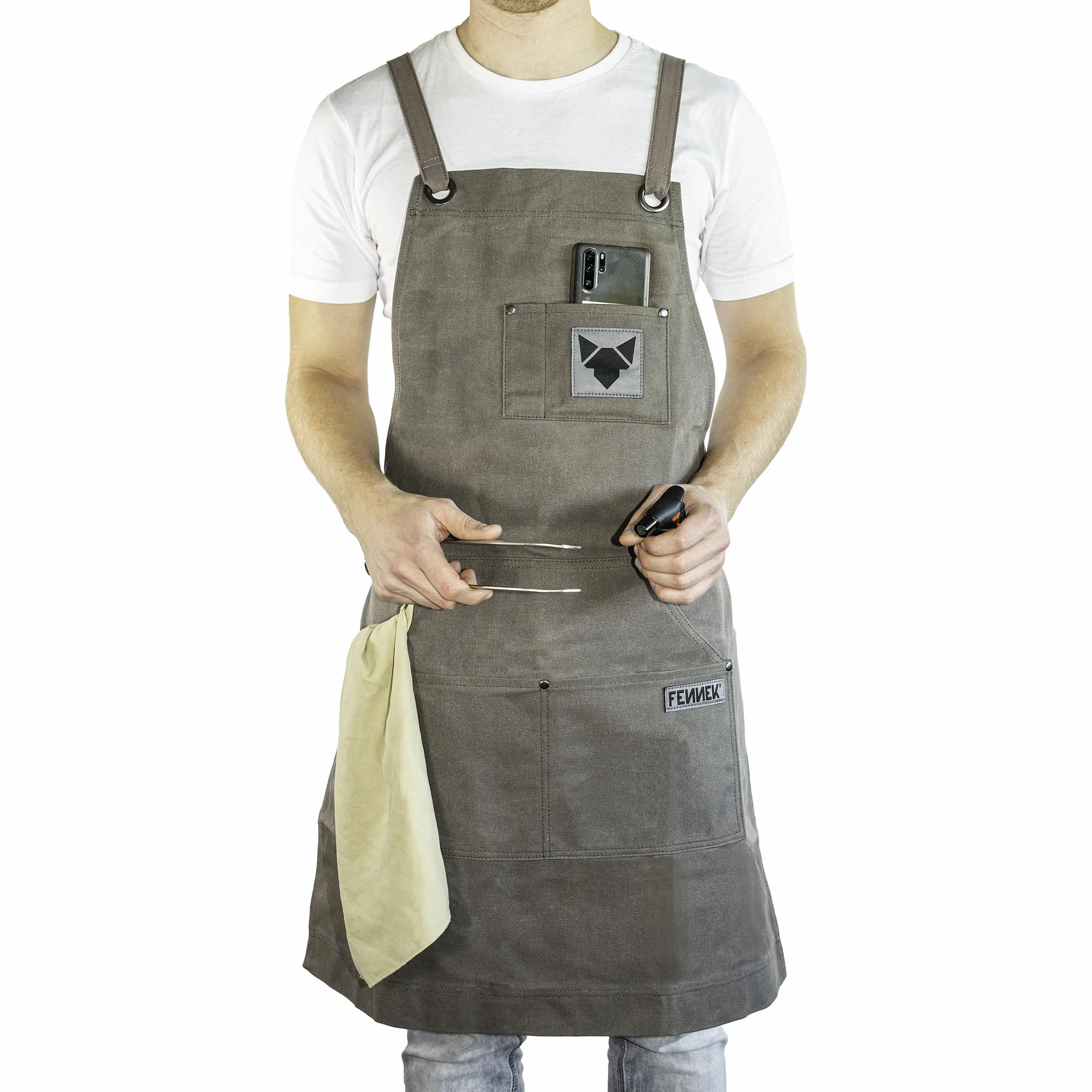Fennek Grembiule per barbecue, finitura di alta qualità, con impregnazione mediante strato di cera, grigio, taglia unica