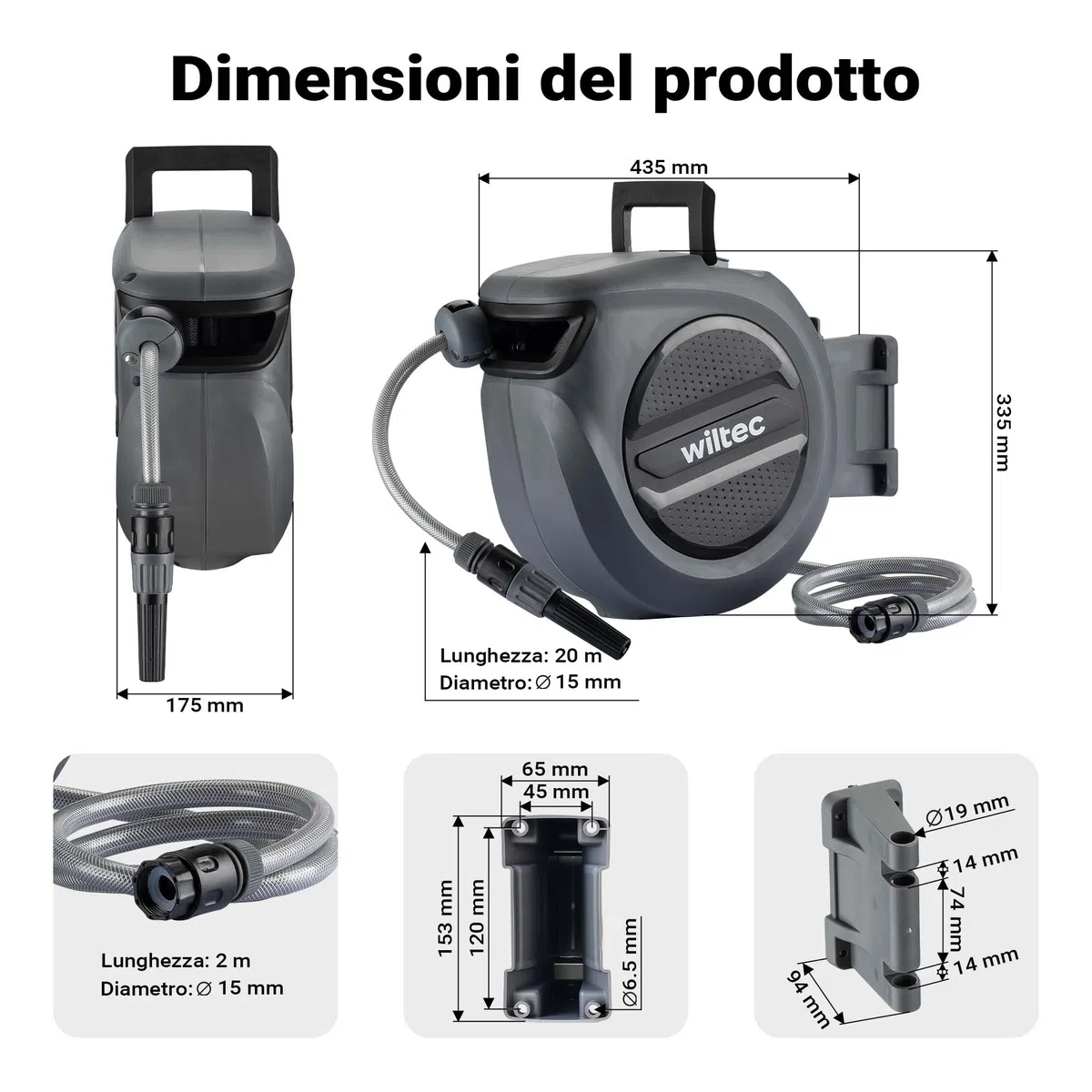 XPOtool Portatubo da giardino con avvolgitore automatico, avvolgitubo da parete con tubo da 20m, avvolgitore per tubo acqua