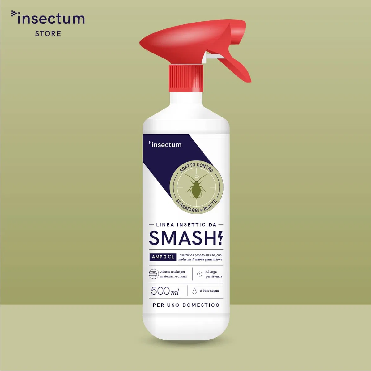 SMASH Spray Insetticida Anti Scarafaggi per Casa AMP 2CL - Adatto per Ambienti con Animali Domestici - 1x500ml - Anti Blatte Disinfestazione - Non Macchia. Senza Permetrina. Istruzioni incluse