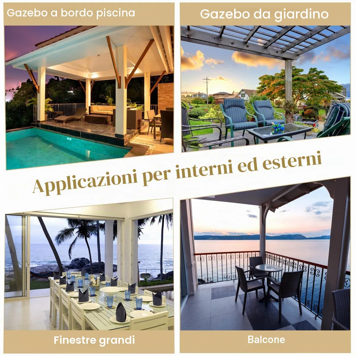 Tende Per Gazebo Esterno Impermeabile, Antivento, Antipolvere e Resistente Ai Raggi UV, 132x215 cm, Per Pergolati E Finestre (Beige x1 Pezzo)