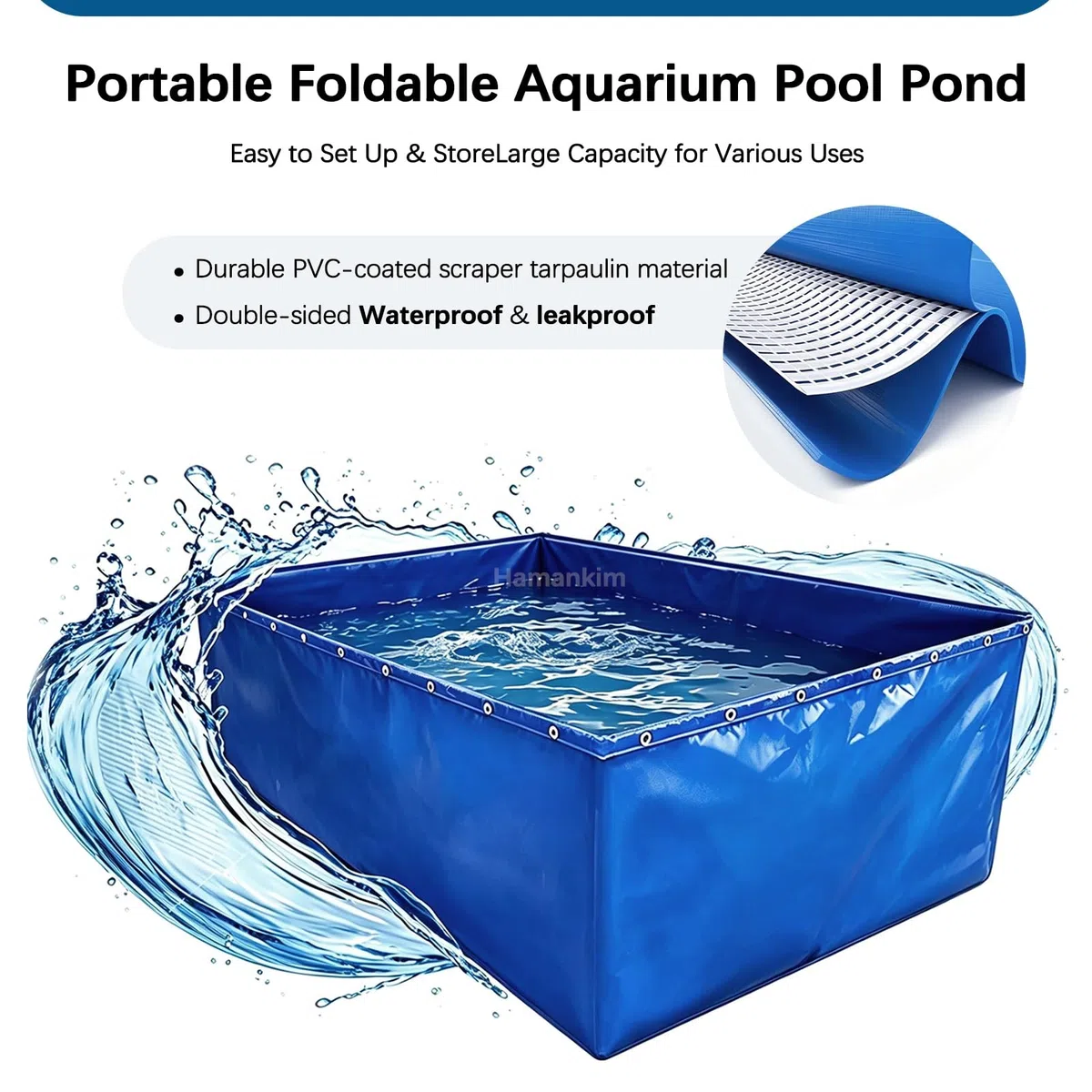 Vasca pieghevole impermeabile per l'allevamento di carpe koi Serbatoio di stoccaggio dell'acqua resistente valvola di scarico per giochi d'acqua da giardino/piante acquatiche/irrigazione(2x1x1.0m)