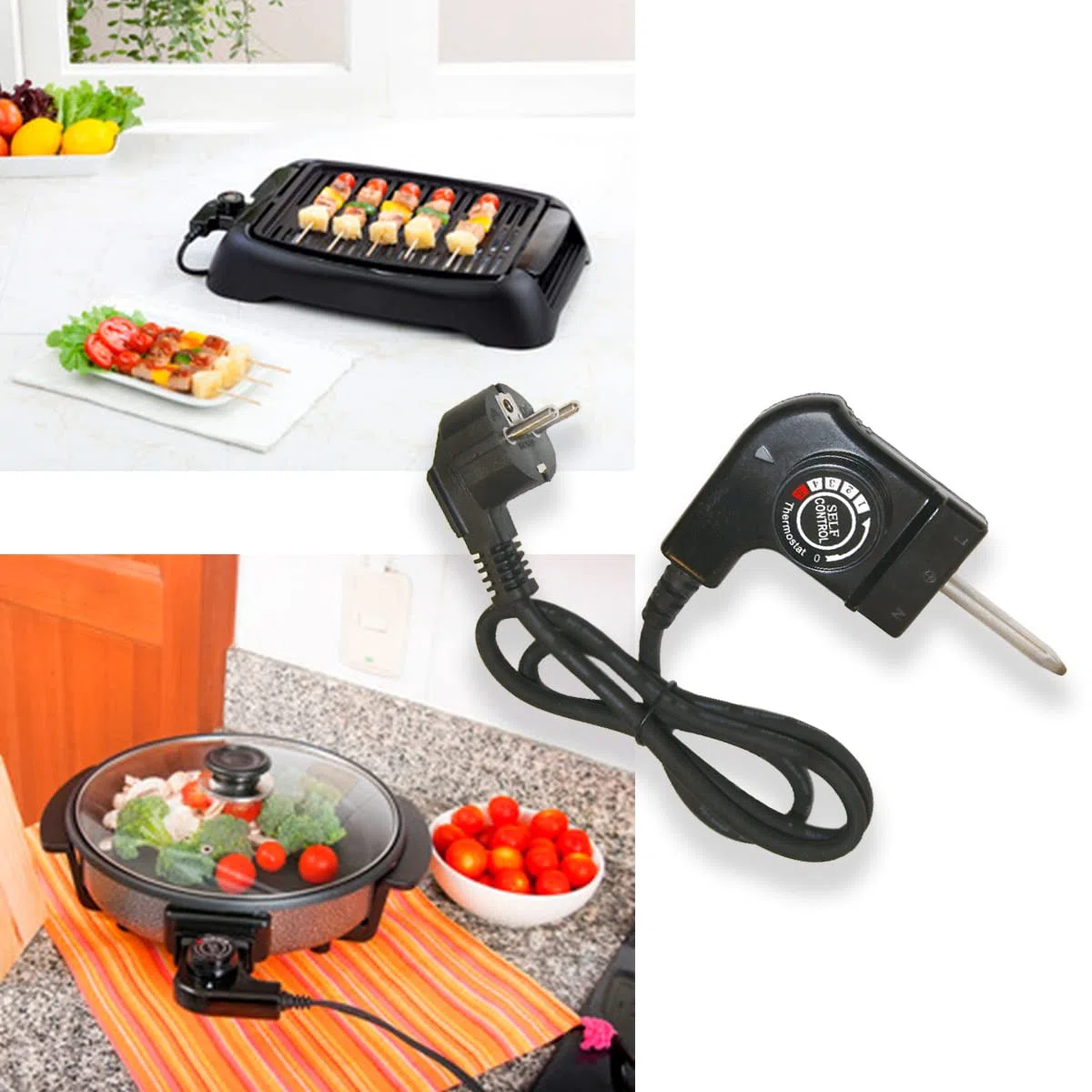 GOLDMAN SERVICE | Termostato a cavo per piastra grill elettrica. Compatibile per diversi modelli di grandi marche di grill elettrico. Termostato di ricambio