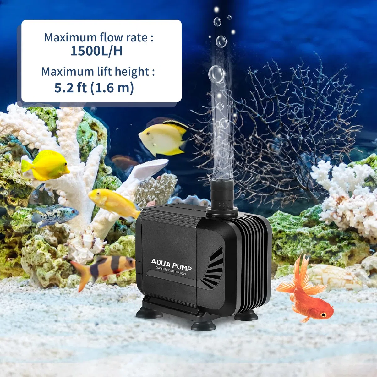 SWAWIS Pompa Acquario Pompa Laghetto 1500L/H 15W Mini Pompa Acqua Ultra-Quiet per Acquario Fontana con 2 Ugello 13mm/16mm
