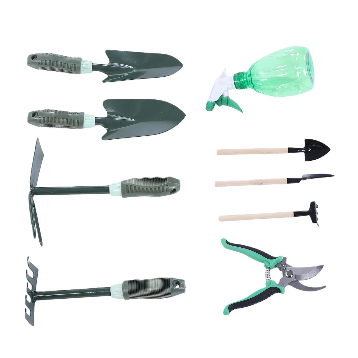 Tosuny Set di Attrezzi da Giardino con Manico Antiscivolo, Pala, Rastrello, Cesoie da Potatura, Bottiglia Spray, Grembiule da Giardinaggio, Tappetino e Custodia, Kit da Giardinaggio Resistente per