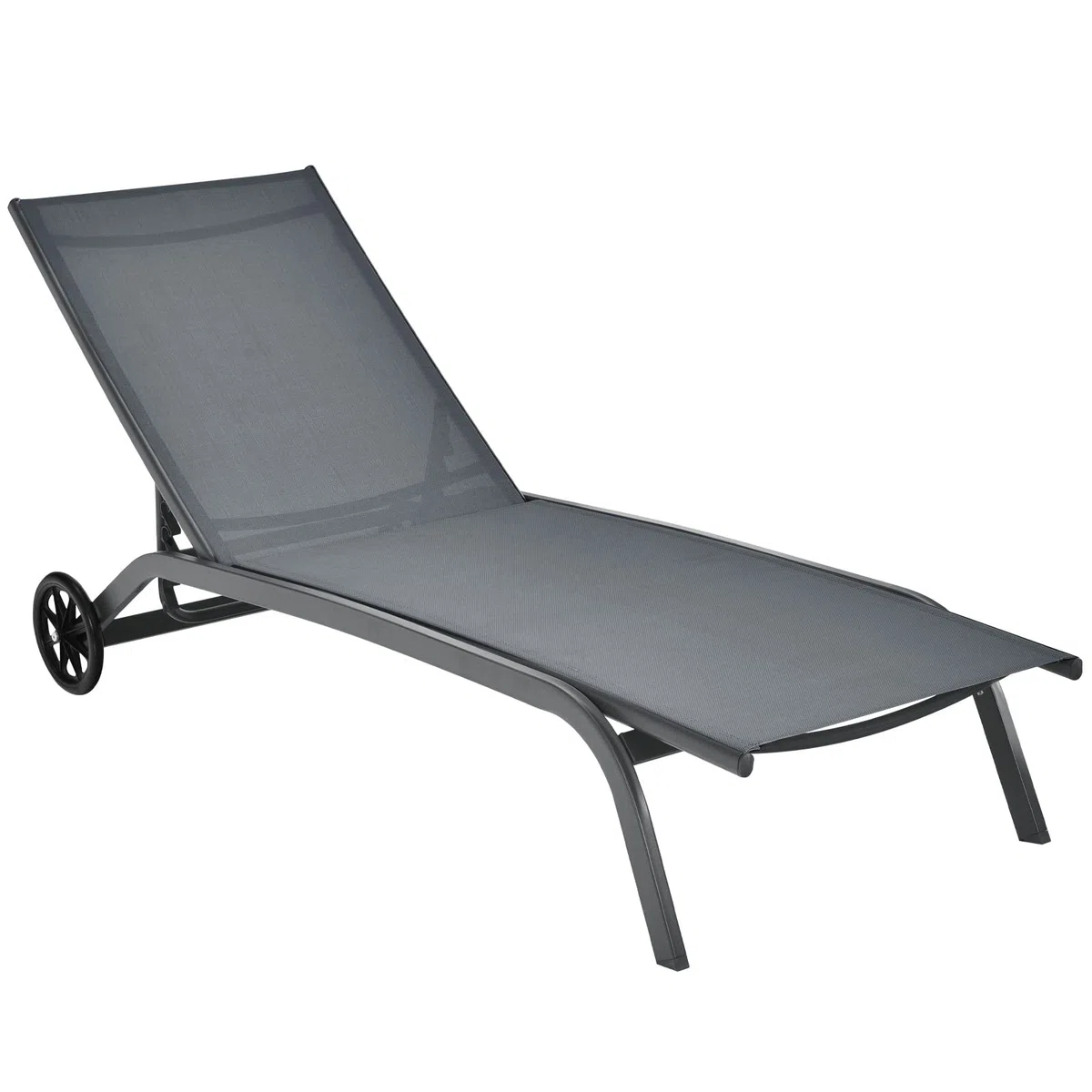 COSTWAY Lettino Prendisole con Ruote, Sdraio da Giardino Regolabile in 6 Posizioni, Struttura Metallica e Tessuto Traspirante, per Giardino, Piscina e Spiaggia, Portata 150 kg (1, Grigio)