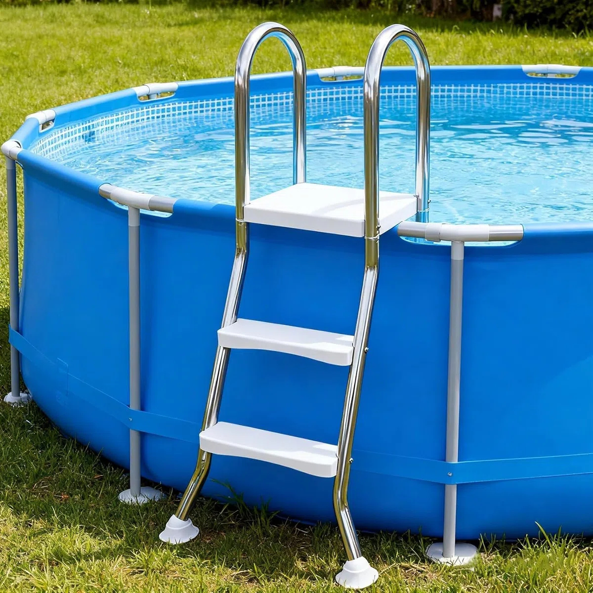 Scala per piscina fuori terra, telaio in acciaio resistente, doppio lato, gradini antiscivolo rimovibili per ingresso e uscita sicuri, adatta a tutti i tipi di piscina, 160 cm