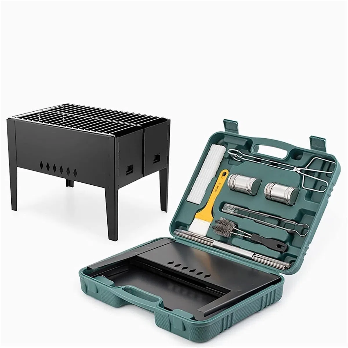Griglia a Gas Ortable BBQ Stove Grill Scatola di Gomma Pieghevole Set da Forno Outdoor Camping Picnic Set di rastrelliere per Barbecue in Acciaio Inossidabile