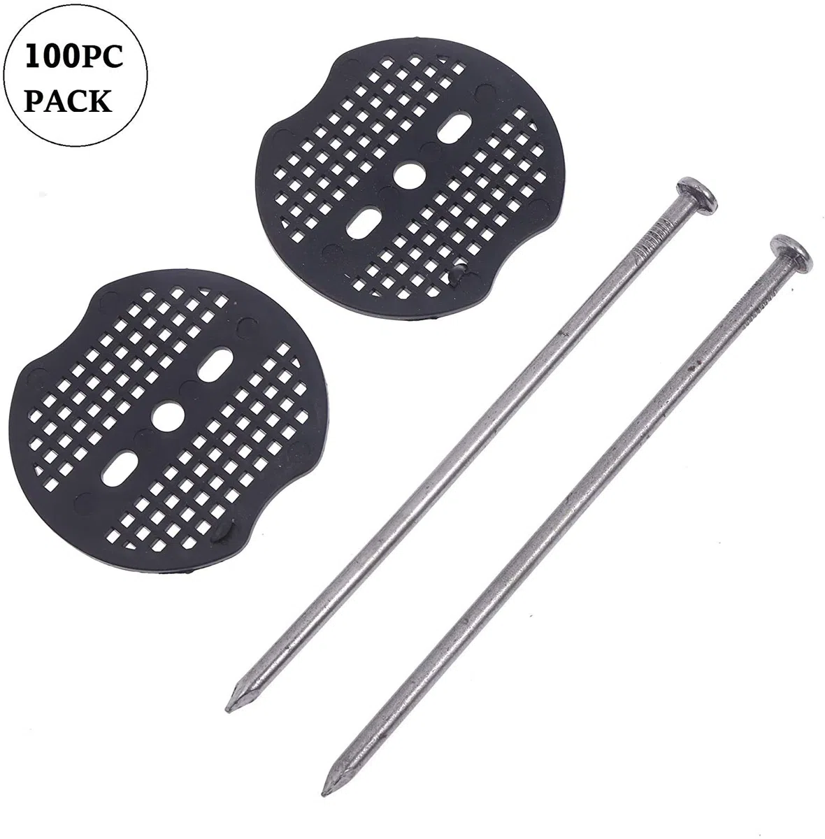 LINZI Pioli da giardino con rondella tampone, confezione da 100 pezzi, tasselli in acciaio da 150 mm, fogli di fissaggio per reti di fissaggio per erbacce e tessuto, graffette per paesaggio, picchetti