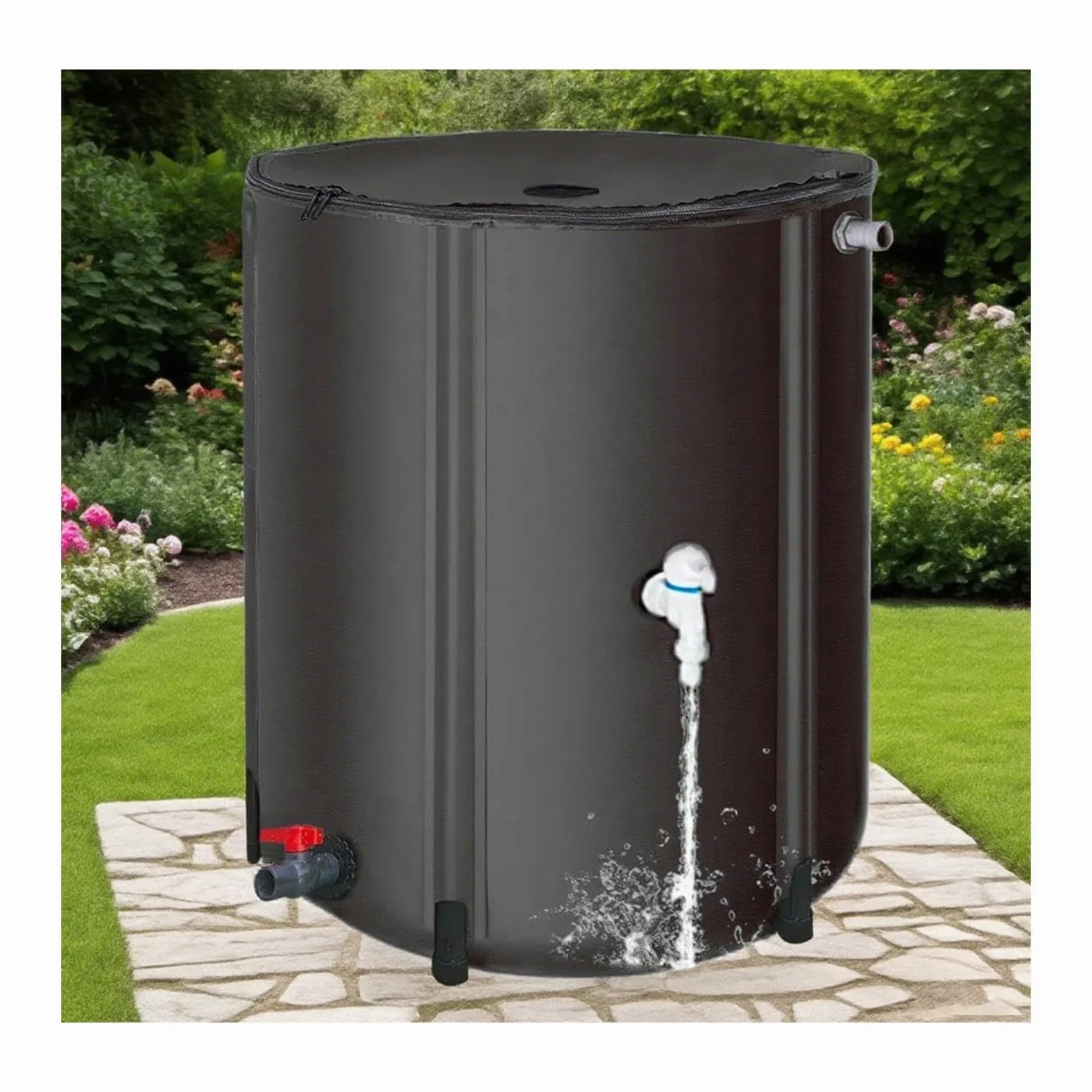 Secchi per l'acqua piovana, Tessuto ispessito, filtrazione a rete, struttura stabile e durevole, adatto a molteplici scenari(Black,50L)