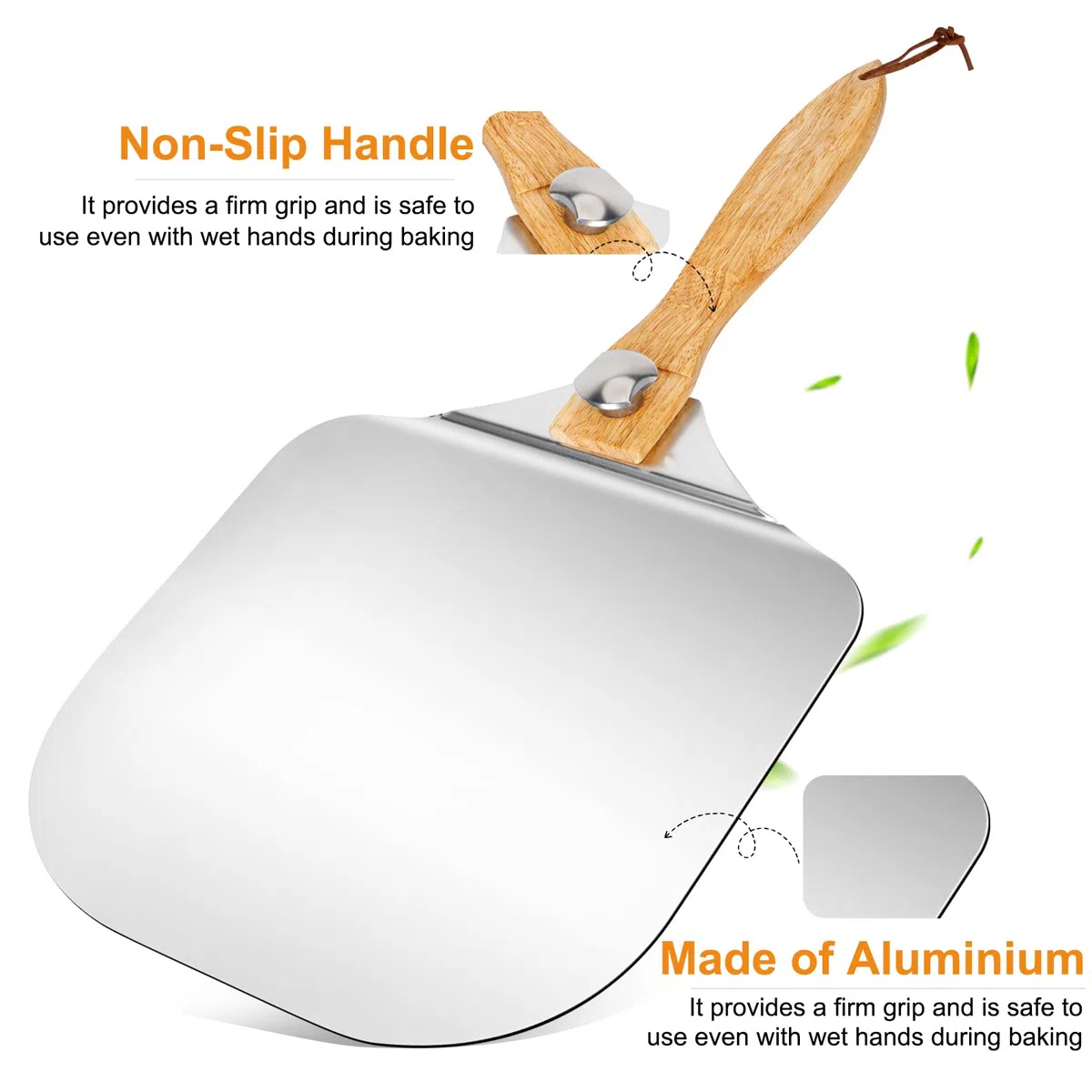 Pala per pizza grande buccia di alluminio pizza 30,5 centimetri x 30.8 cm per la cottura della pizza fatta a mano, 59,3 cm nel complesso, per qualsiasi esterno o interno Pizza Grill forno
