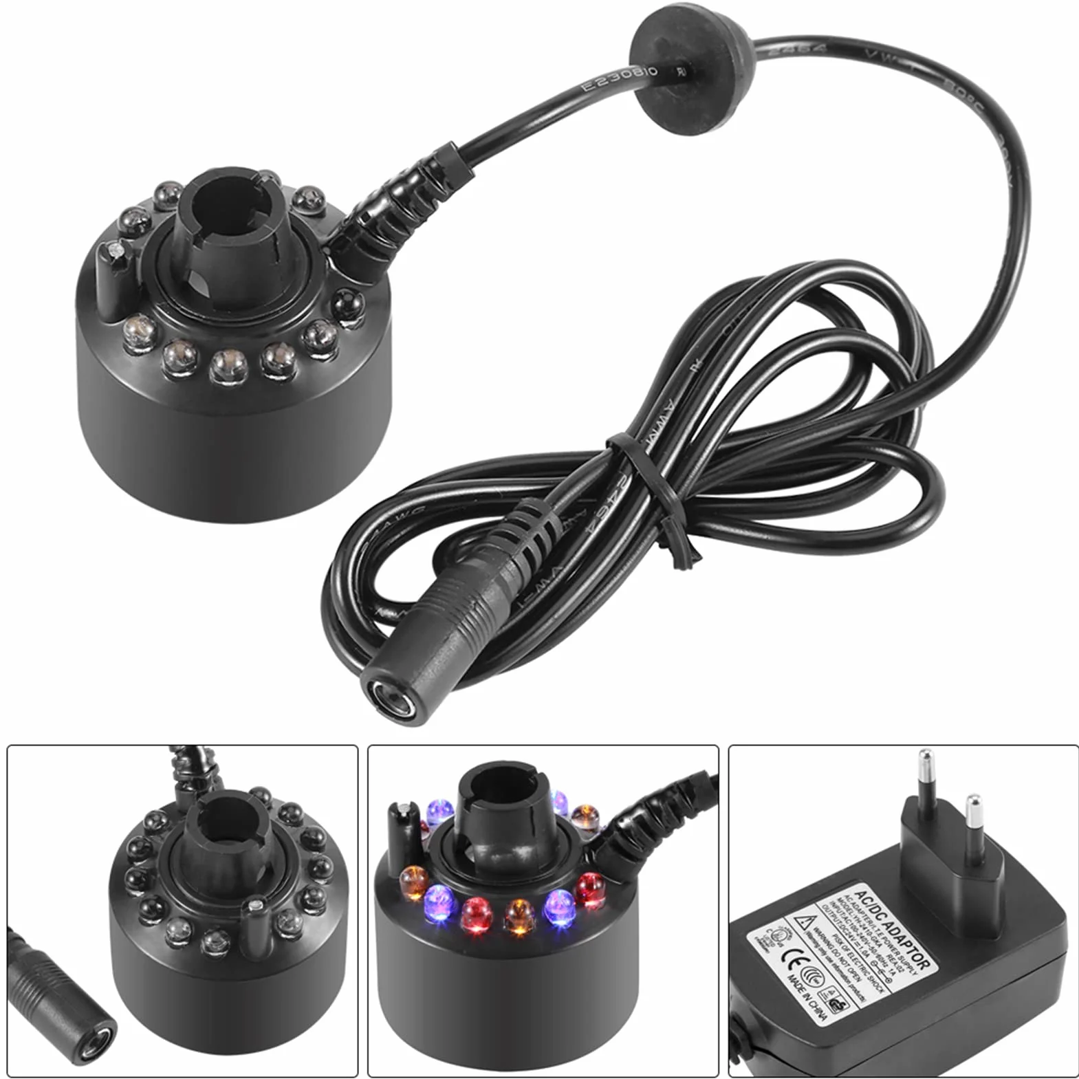 Akozon Creatore di Nebbia, per Laghetto con Fontana d'Acqua con Adattatore Nebler di Alimentazione 110 240 V Spina Americana 1 Pezzo 12 LED Creatore di Nebbia Colorato