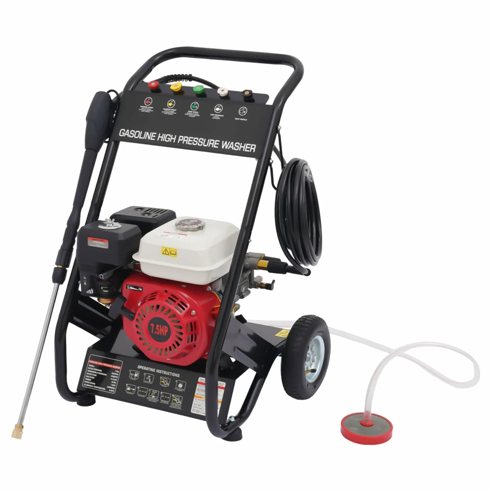 7.5HP Idropulitrice a Benzina 4 Tempi Monocilindrico Raffreddato ad Aria per Casa e Auto per Lievi Smaltimenti su Biciclette, Recinzioni da Giardino, Motociclette Con Pistola e Tubo ad Alta