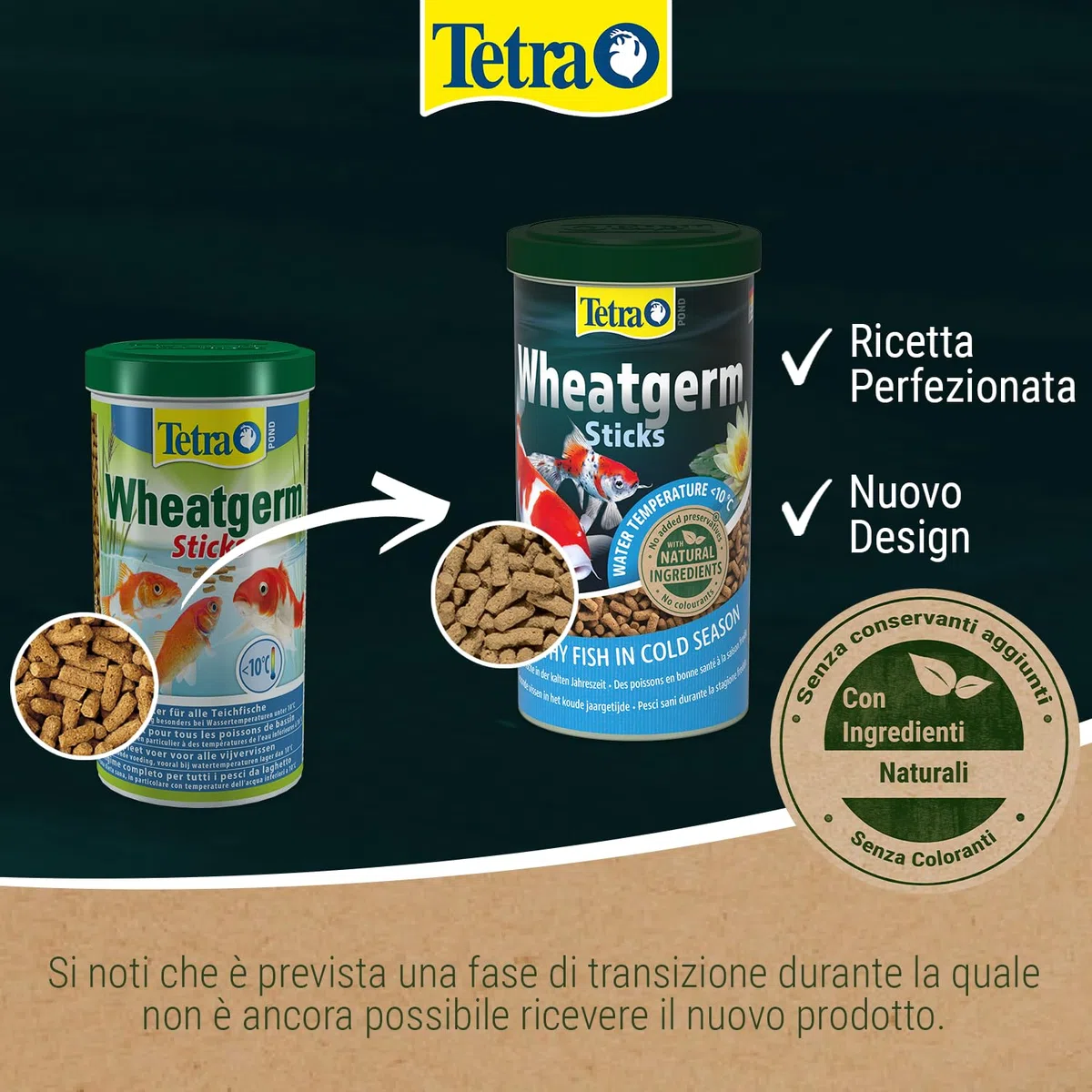 Tetra Pond Wheatgerm Sticks, Mangime Completo ai Pesci dei Laghetti da Giardino, Ottimale per Temperature Basse dell'Acqua in Autunno e in Primavera, 4 L