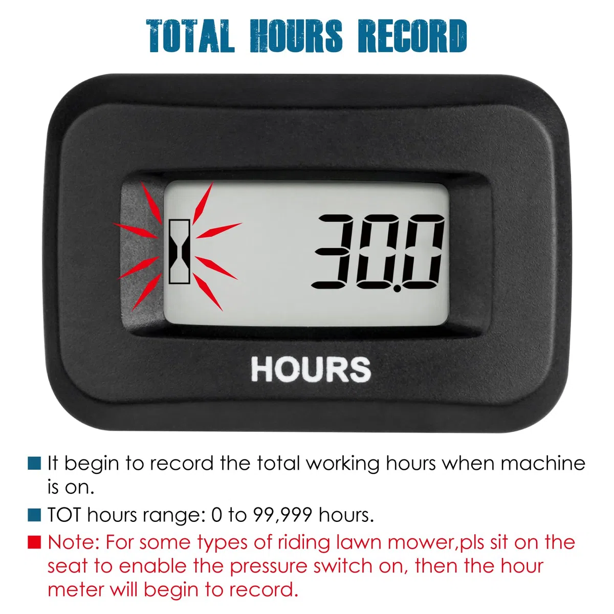 Runleader Digital Maintenance Hour Meter, Volt DC 5V to 60V for ZTR Rasaerba Trattore Generatore Golf cart Club car Scrubber Marine ATV Motor Compressor and Gas Powered Equipment