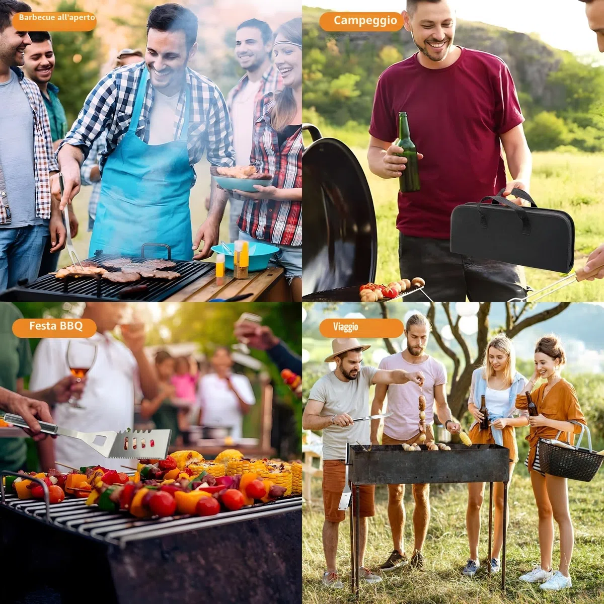 11Pcs Kit BBQ Accessori Barbecue Professionale In Acciaio Inox, Pratico Utensili Barbecue Attrezzi Con Borsa Portatile, Set Barbecue Accessori Regalo Uomo Cortile Campeggio All'aperto Cucina Picnic
