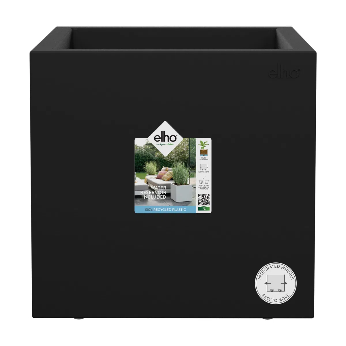 Elho Vivo Next Square 40cm Fioriera per Piante - Living Black | L 39 x P 39 x A 37.9 cm | Adatto per uso interno ed esterno