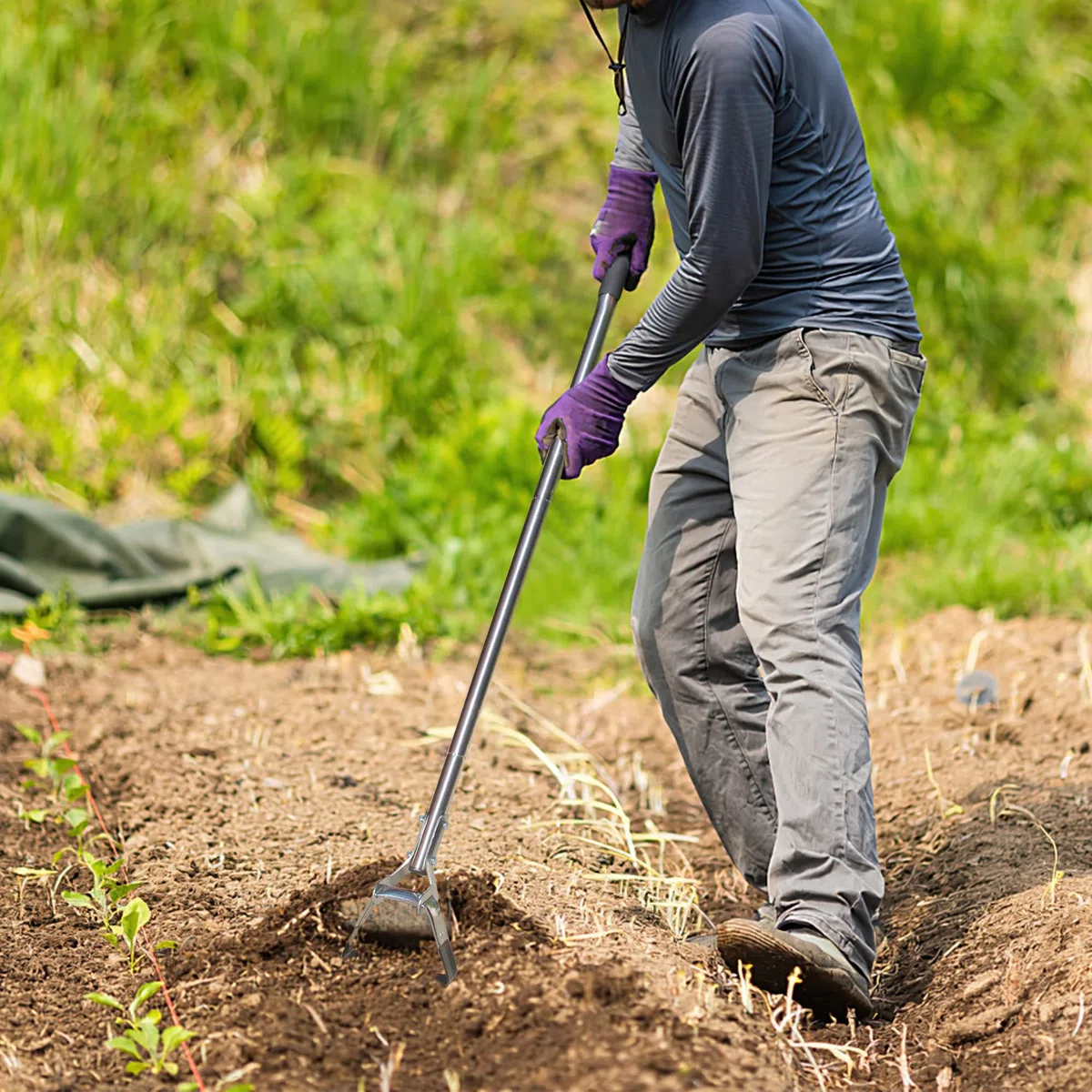 BARAYSTUS Zappe da Giardino per diserbo con Manico Lungo, Zappa Hula, Strumento da Giardino con Staffa, in Acciaio Inox, con Manico Lungo Regolabile
