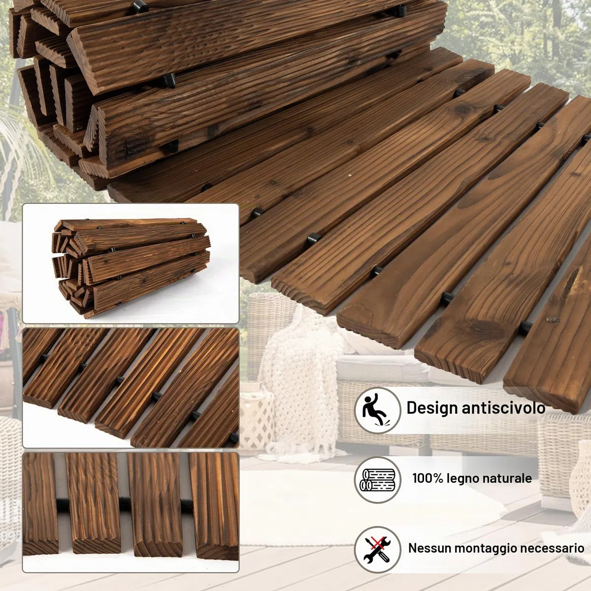 Icoget Sentiero da giardino in legno, 2,4 m, resistente alle intemperie, passerella all'aperto con superficie antiscivolo, sentiero rustico per terrazza, spiaggia, festa di matrimonio (dritto)