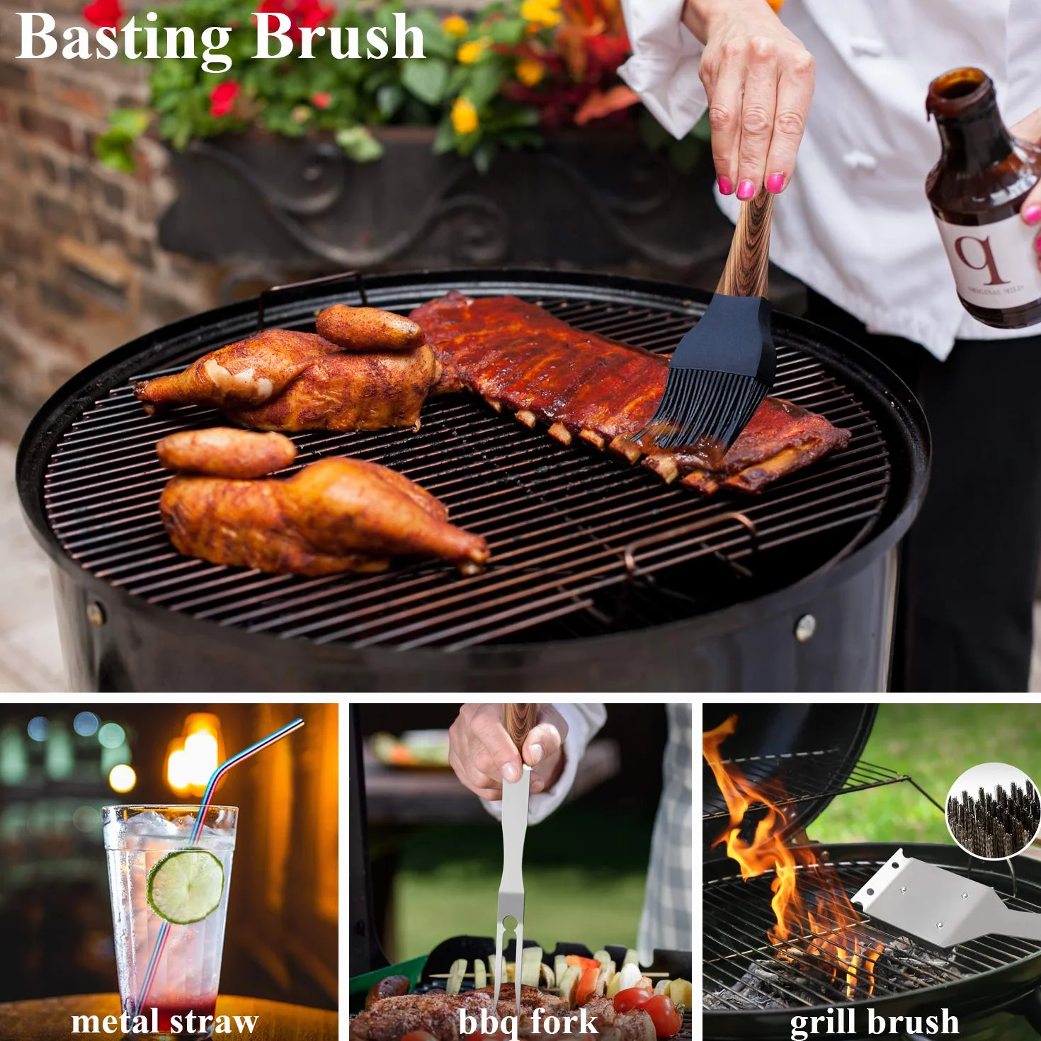 ROMANTICIST,set di utensili extra spessi in acciaio inox per gli uomini, 26 pezzi, kit di accessori per barbecue per cortile, regalo con spatola cavatappi in custodia in alluminio marrone