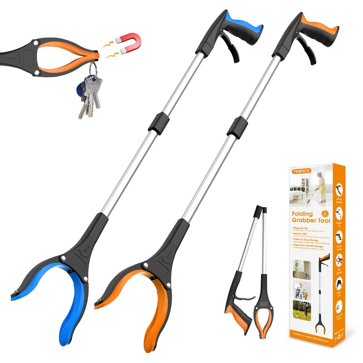 Pinza Raccogli Oggetti 80 cm Set da 2, Pinza Telescopica Prendi Oggetti Ergonomica con Artiglio Antiscivolo e Testa Girevole, Pinza Raccogli Rifiuti per Anziani