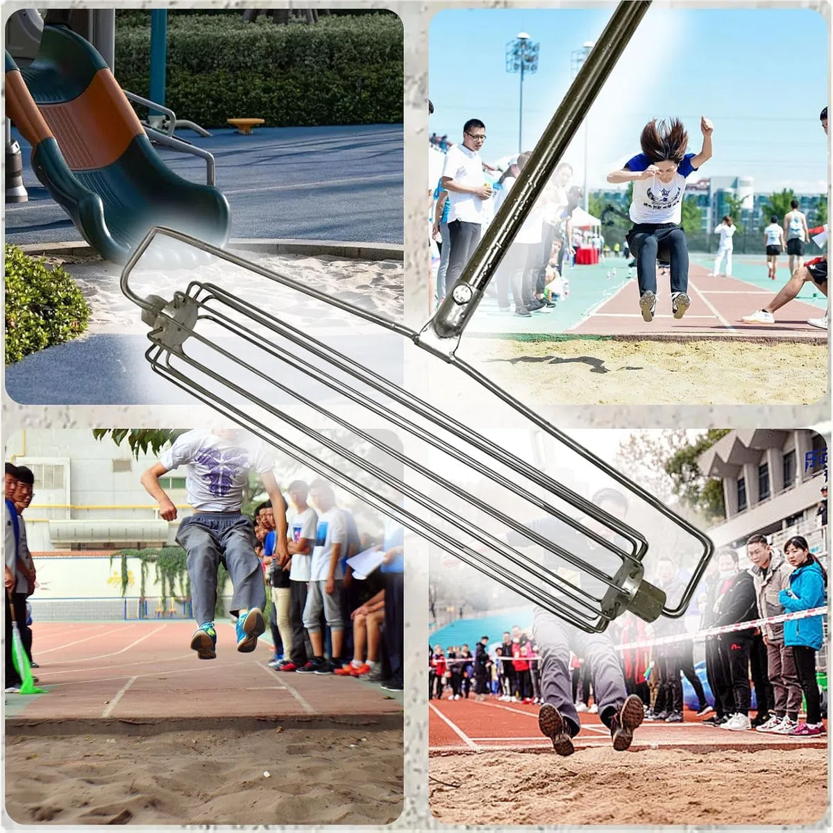 Rastrello professionale per sabbia con rullo, in acciaio inox, resistente, per campi da golf, spiaggia, giardino e campi sportivi