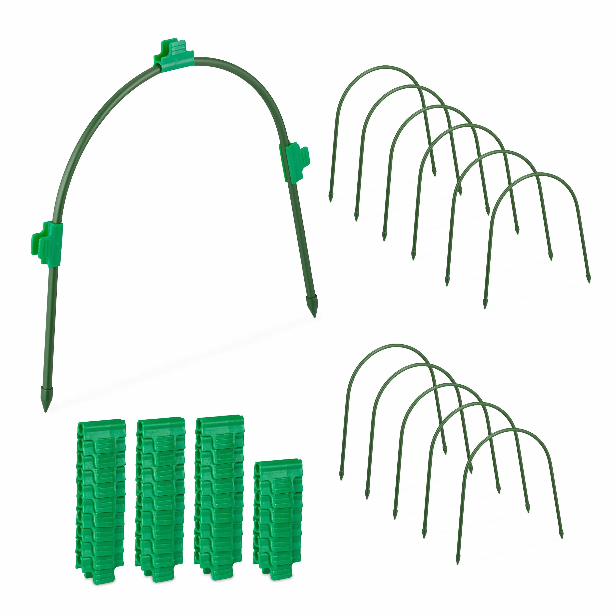 Relaxdays Archi per Tunnel Orto, Set da 12 con 40 Clip, per Serre e Letti Rialzati, Acciaio Pieghevole e Robusto, Verde