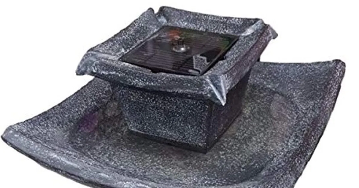 Garden Mile Fontana solare Pogoda dal design giapponese, effetto pietra tradizionale, vaschetta ornamentale per uccelli da giardino, patio, in resina ad alta efficienza energetica, a 2 ripiani