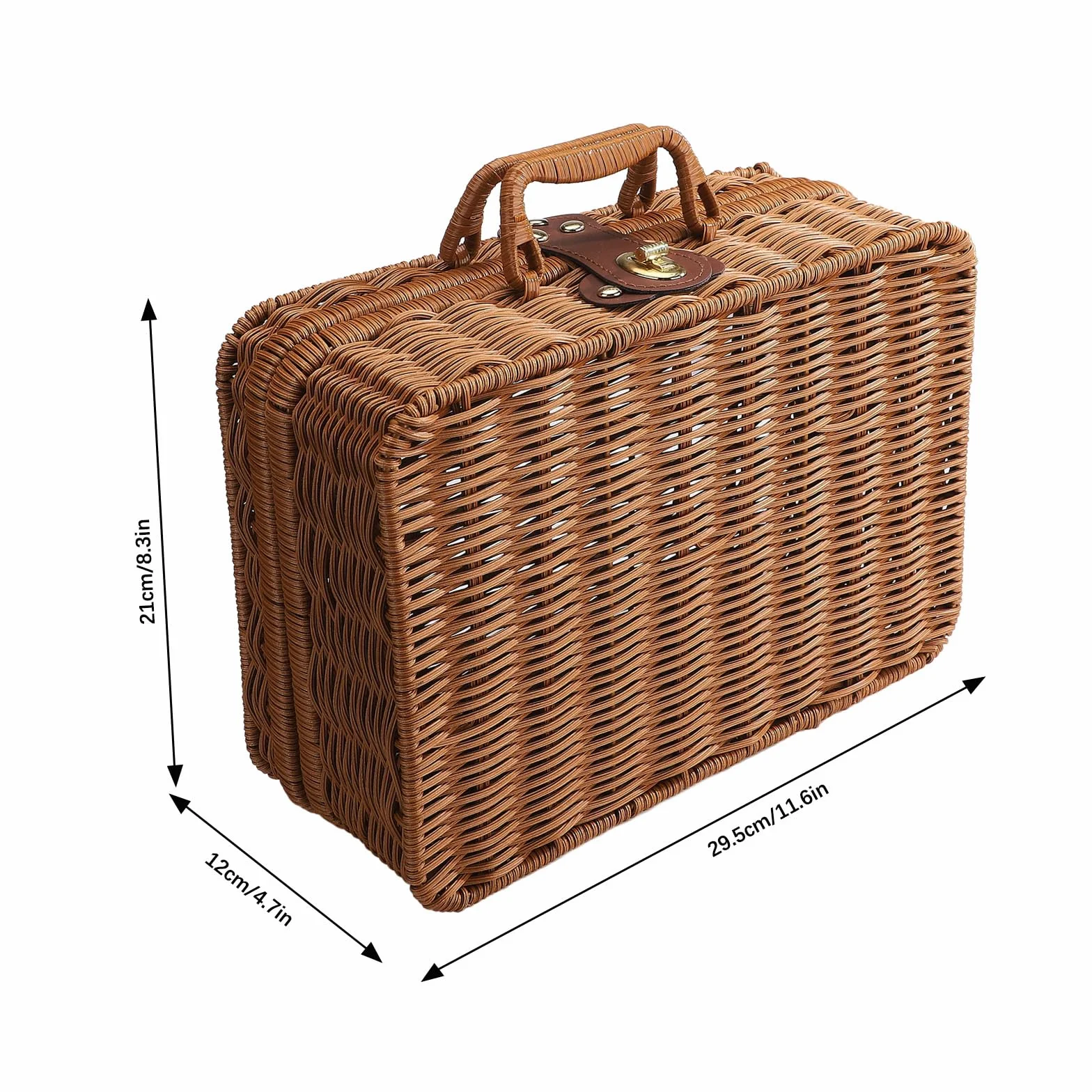 CDQL Valigia in Vimini in Plastica retrò, Scatola per Valigie in Rattan con Chiusura a Cinturino in Pelle, Scatola Portaoggetti per Cestino da Picnic in Vimini, Cestino per Valigie in