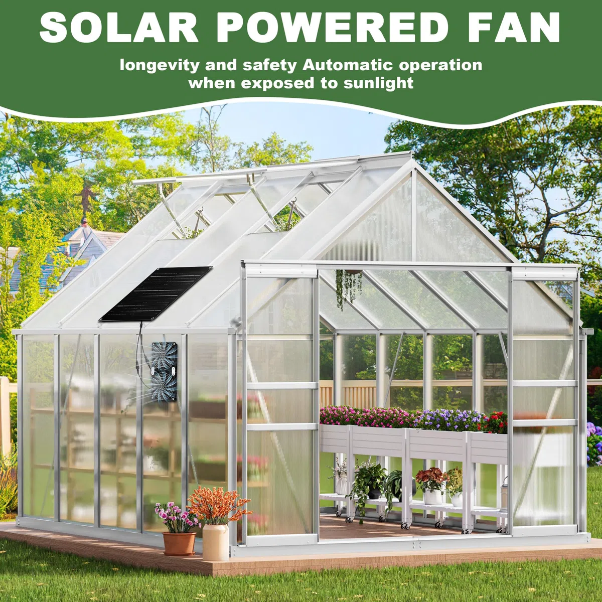 Ventilatore a energia solare, 30 W, kit di ventola a pannello solare, IPX7, impermeabile, montaggio di aspirazione di scarico per serre esterne, capannoni, pollai