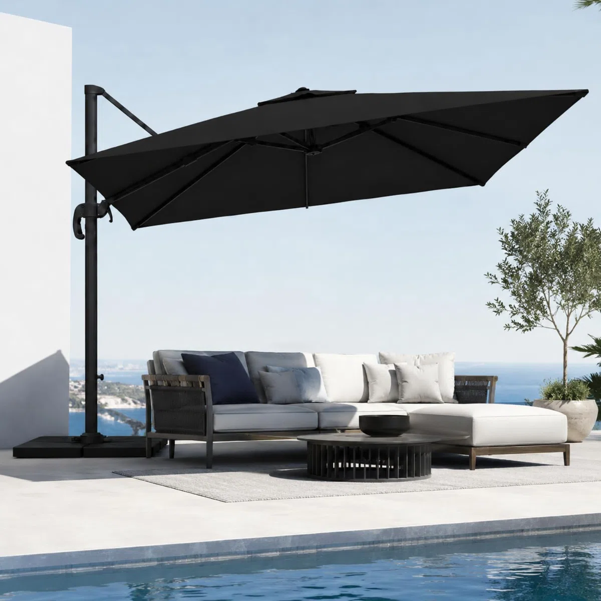 Ombrellone 3x3 M Giardino Braccio Retrattile Per Esterni Piscina Gazebo Terrazze Bar Hotel In Acciaio Inossidabile Braccio Rotabile 360° Telo Impermeabile Nero