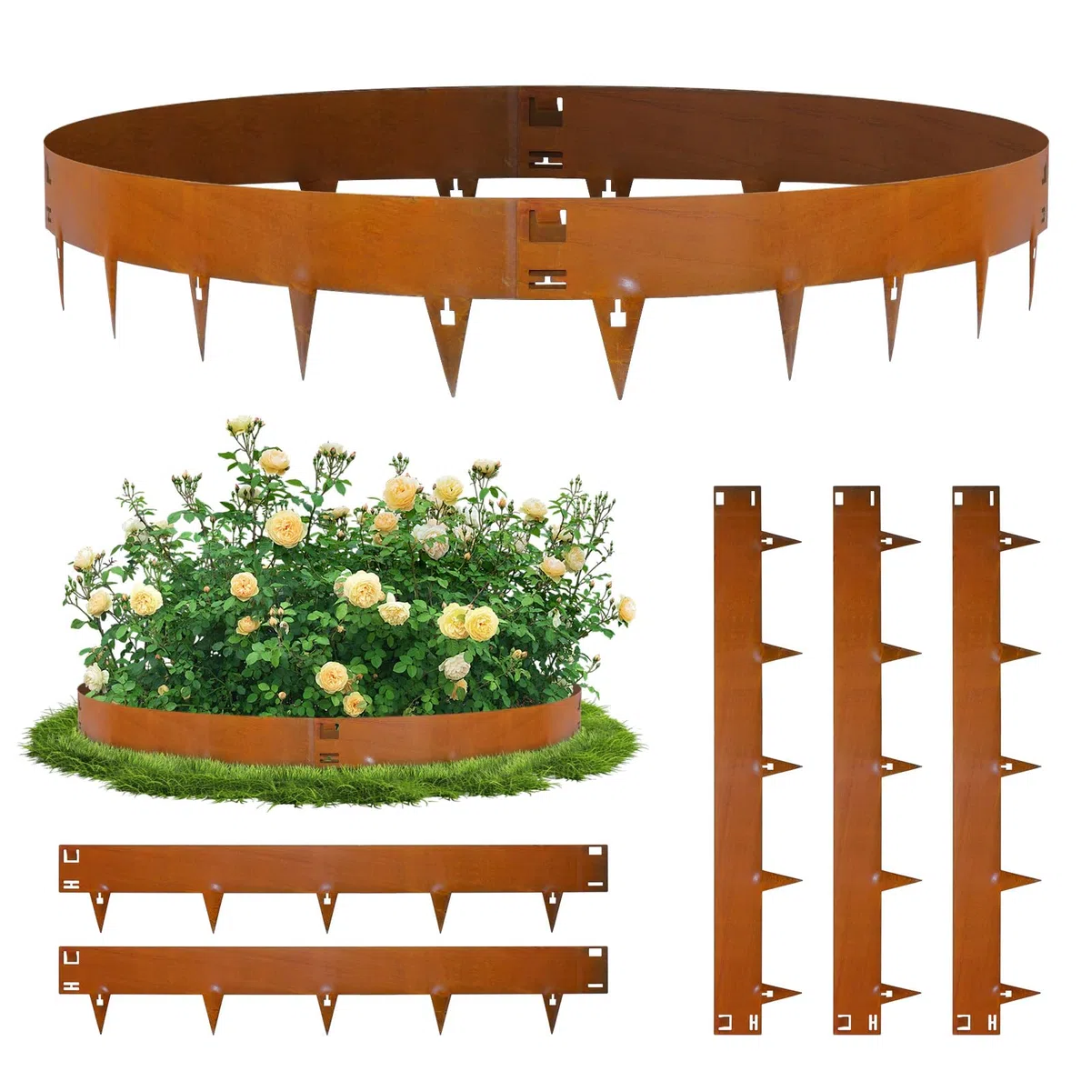 107,5 cm x 5 Bordo per aiuola in metallo Corten flessibile | Delimitazione per aiuola in acciaio | Bordo per aiuola flessibile per delimitazioni del prato, bordi del prato per delimitazioni