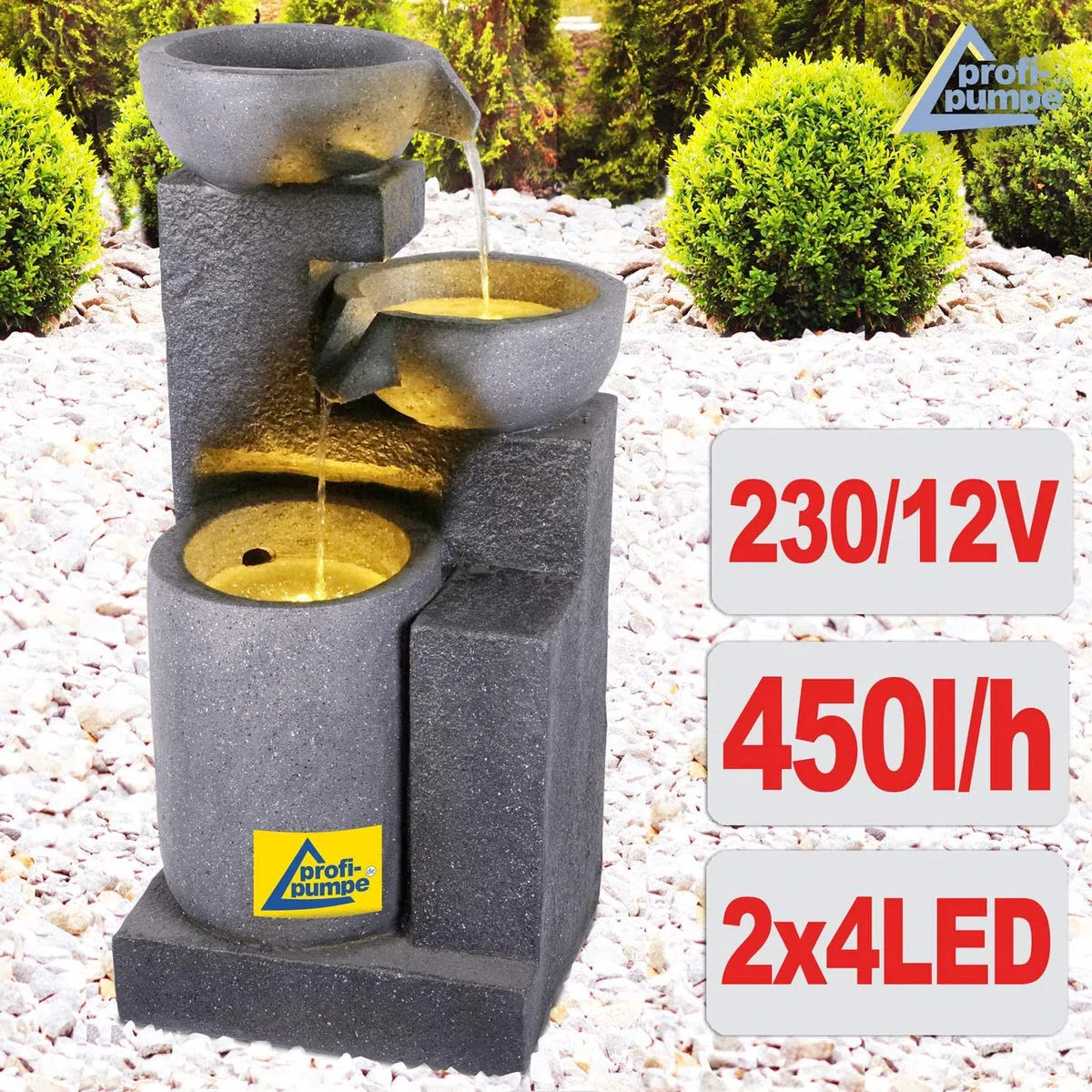 Fontana da giardino, fontana decorativa, fontana da interno, fontana, cascata, giochi d'acqua per giardino, laghetto da giardino (230V - fontana da giardino GRANITE CASKADE con luce LED)