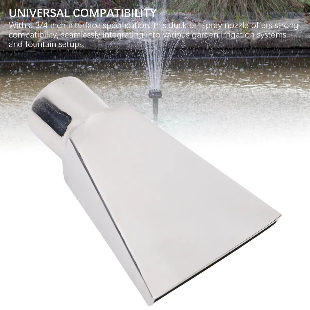 Ugello per Fontana a Forma di Ventaglio, Filettatura da 3/4 Pollici, Becco Piatto per Anatra, Distribuzione Uniforme dell'acqua, Costruzione SUS, per Laghetto da Giardino, Parco
