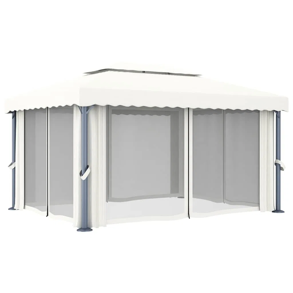 vidaXL Gazebo con Tende e Stringa di Luci LED 4x3 m Bianco Crema