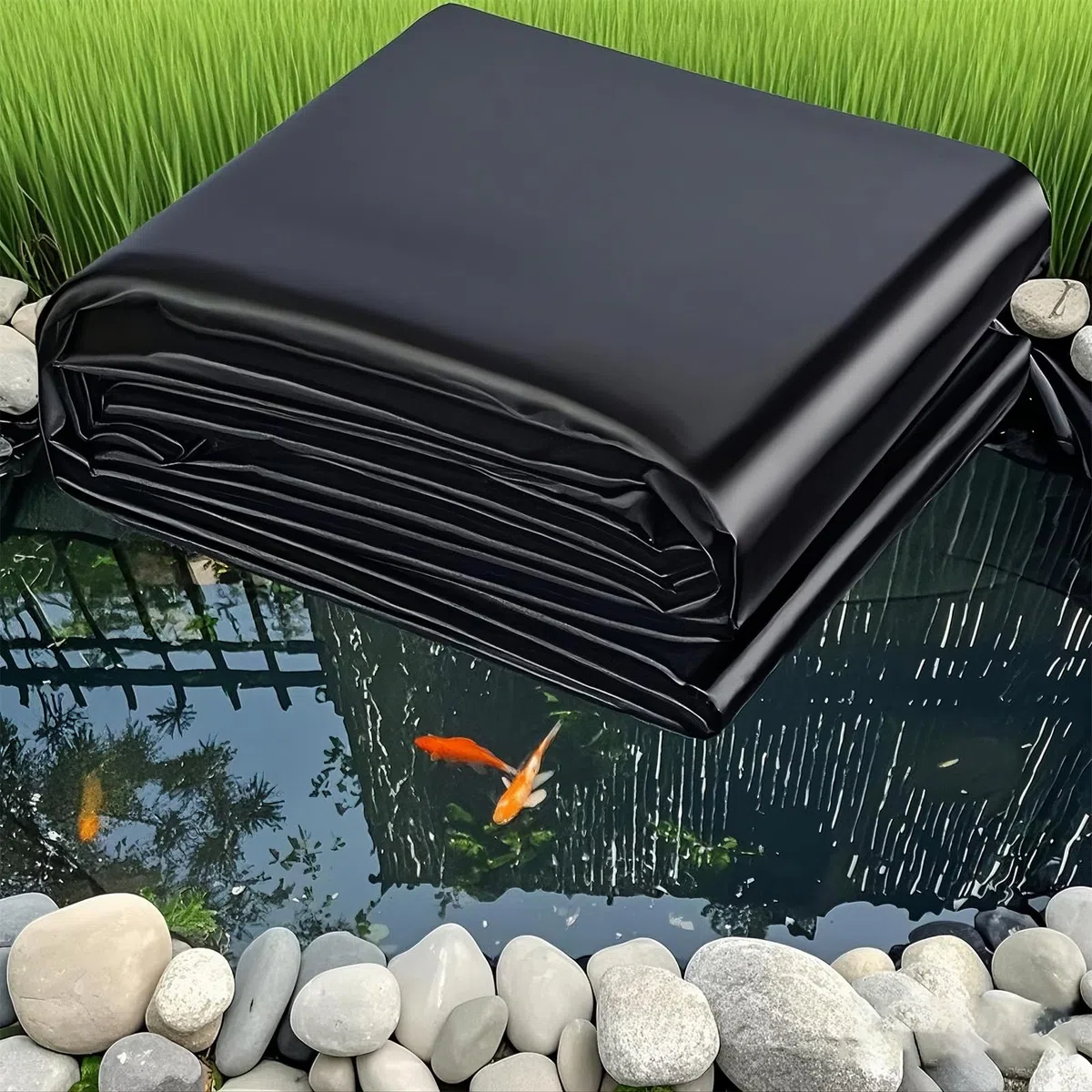 Telo per laghetto in HDPE Resistente, Fodera Flessibile per laghetto da Giardino, 8 x 8 m, Membrana Impermeabile Durevole per fontane, cascate e Piscine