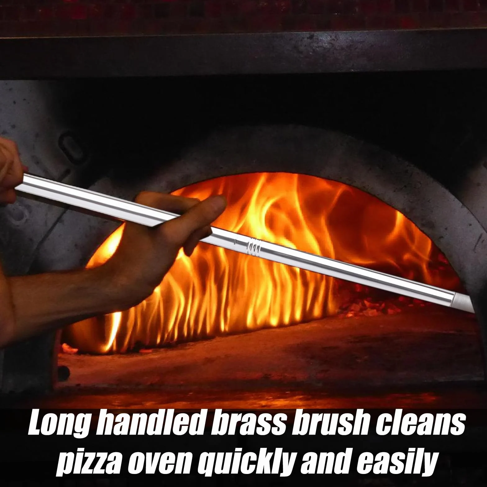 Spazzola per forno per pizza con raschietto in acciaio: 120 cm, spazzola per barbecue in ottone, manico lungo rimovibile in alluminio, raschietto per forno per pizza con spazzola in ottone, spazzola
