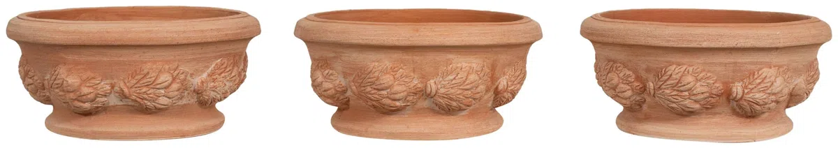 Biscottini Set 3 Vasi in Terracotta Artigianale Made in Italy 30x14x30 cm - Fioriera Rotonda per Piante - Vasi decorativi Esterno e Interno - Ciotola in Terracotta per Fiori -Vaso Moderno Decorato